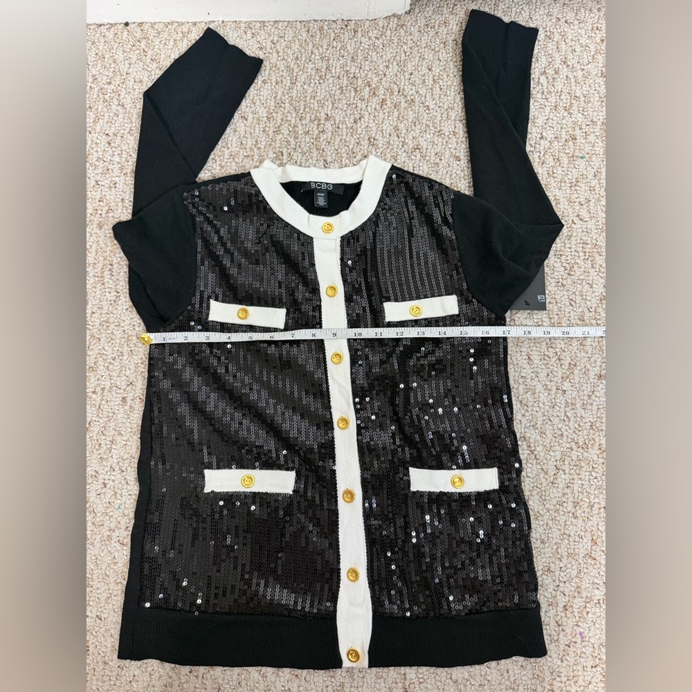 BCBG Black and White Sequin Cardigan size S new with tag - Picture 9 of 12
